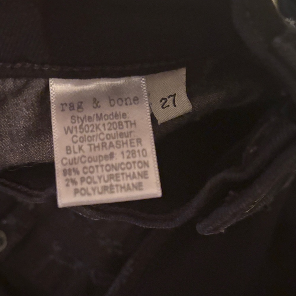 Rag & Bone Thrasher Distressed Black Jeans 27 Slim Flare Shredded Grunge - Picture 5 of 6